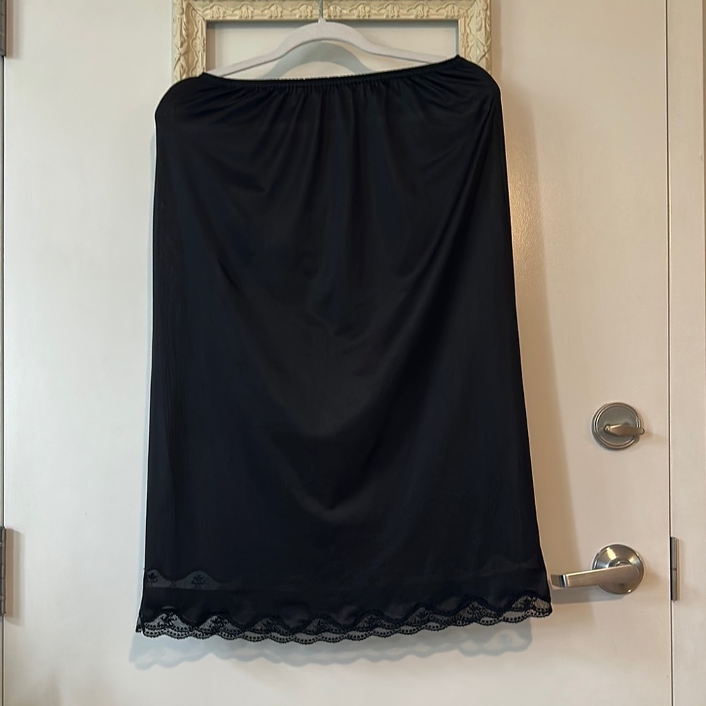 REITMAN’S | Vintage Sexy Black Satin Rayon Half Slip with Lace Details - Picture 5 of 16
